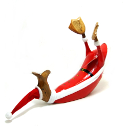 Kaczka stojak na wino z drewna tekowego Świety Mikołaj
